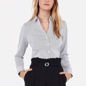 EXPRESS Original Stripe Y-Neck Essential Shirt
